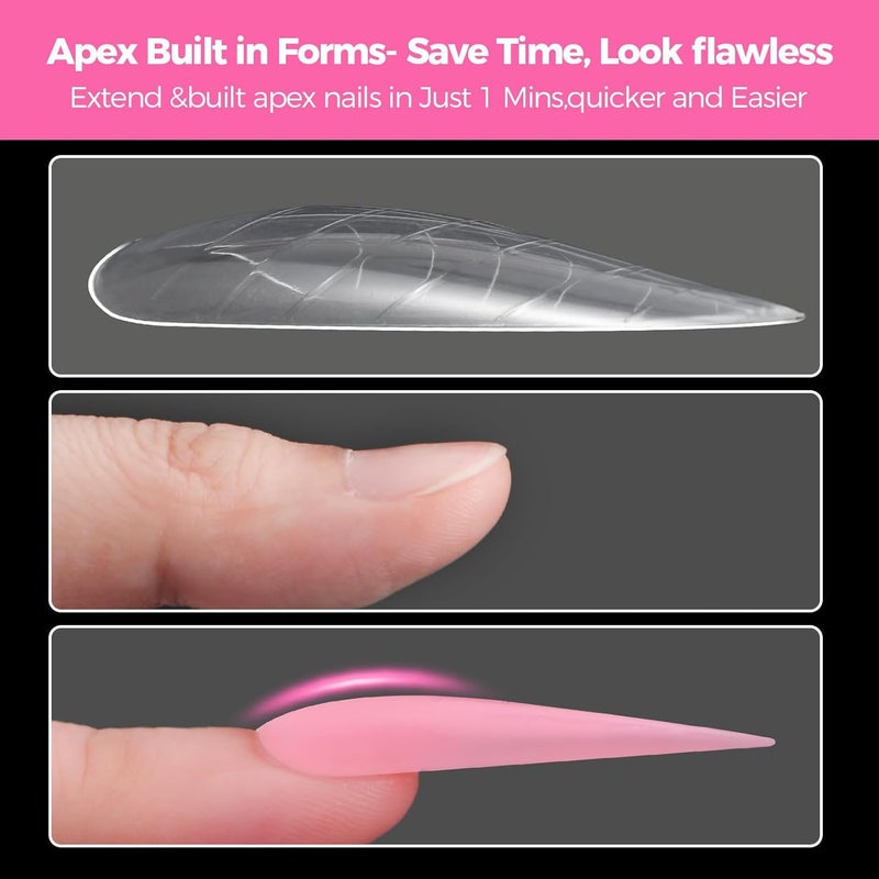 GlimightyX Flat Polygel Nail Forms Almond Shape, Straight Built-in Apex Dual Forms Molds Reusable,Pre-designed French Guildelines Polygel Tips for Nail Extension Salon Home DIY - Image 4